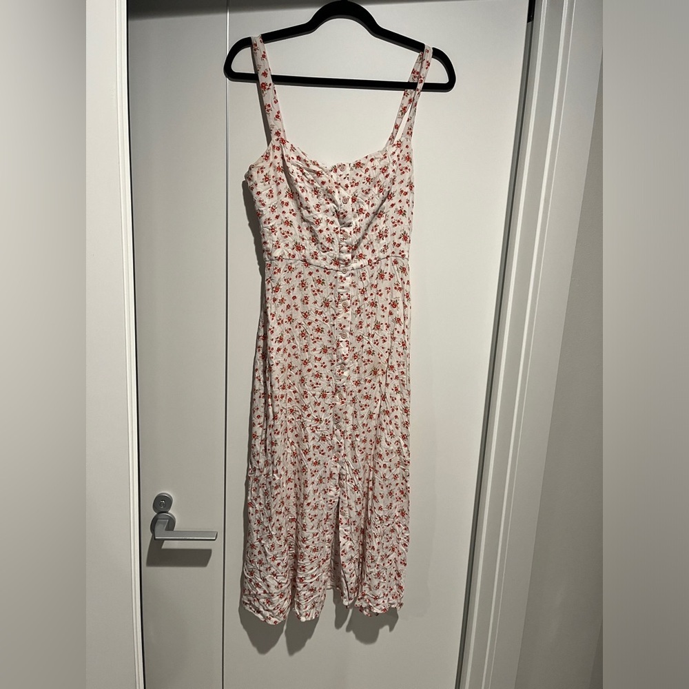 Reformation Cream Midi Dress with Red Floral Print - Picture 2 of 7